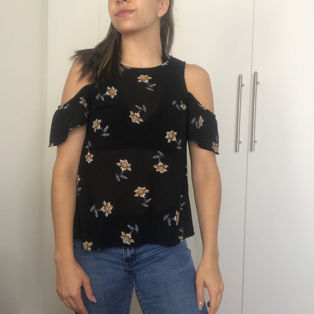 Black floral blouse